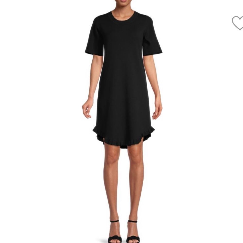 See By Chloe Black Frill Edge Short Sleeves Knit Mini Dress.Size M